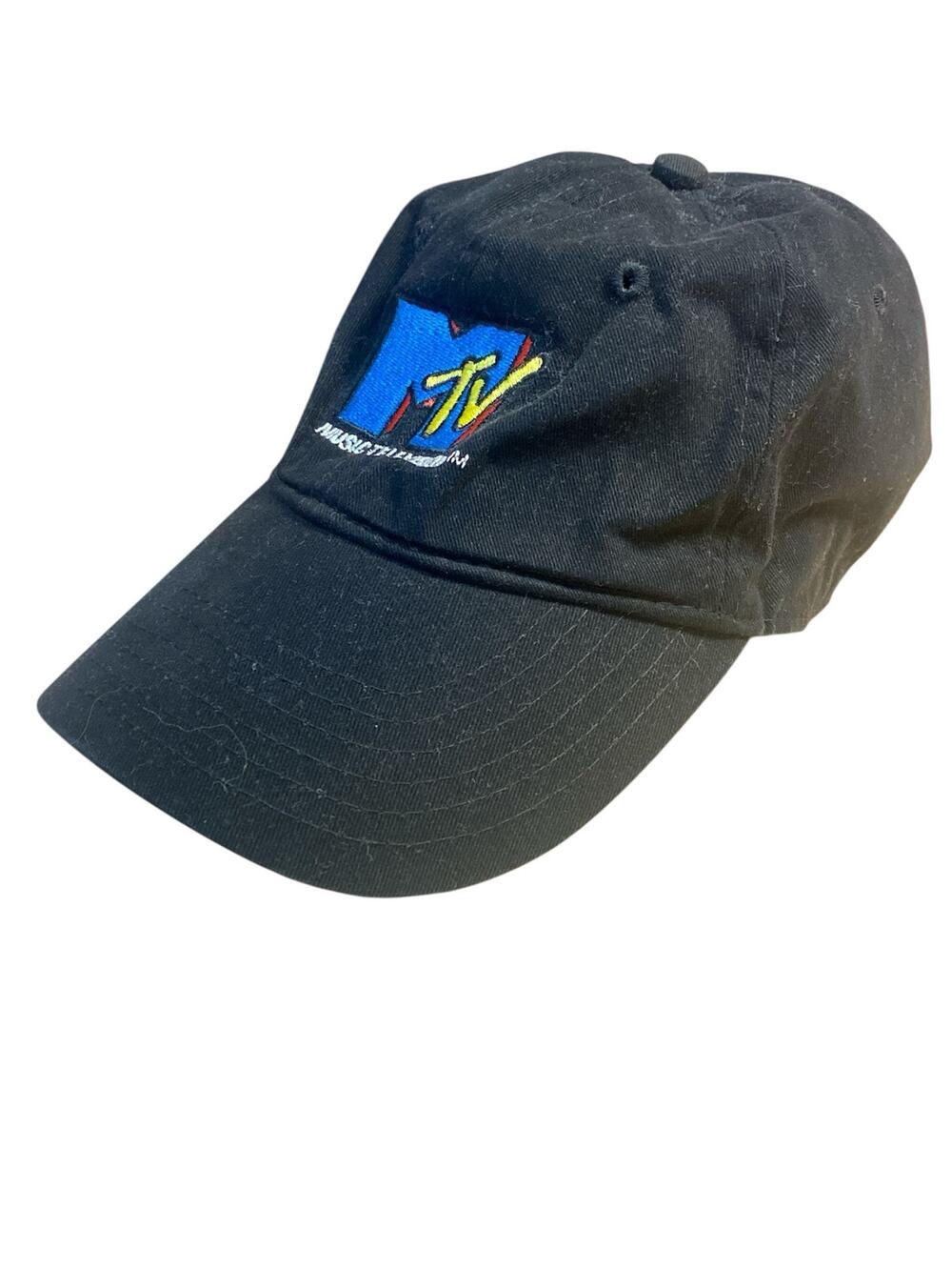MTV Music Television Black Embroidered Adjustable Strap Back Dad Cap Hat OS